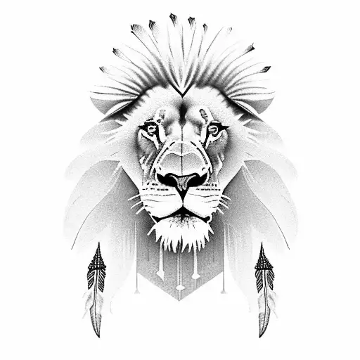 A Lion with Native American Feathercombined with beadwork  tattoo design idea