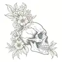 wild flowers around animal skull  tattoo design idea