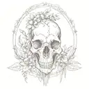 wild flowers around animal skull  tattoo design idea