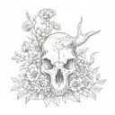 wild flowers around animal skull  tattoo design idea