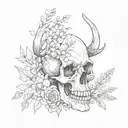 wild flowers around animal skull  tattoo design idea