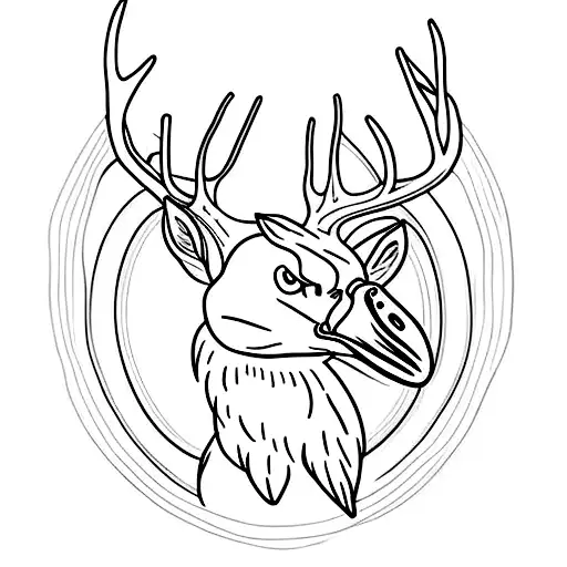 Deer antlers, bald eagle and a mallard duck tattoo design idea