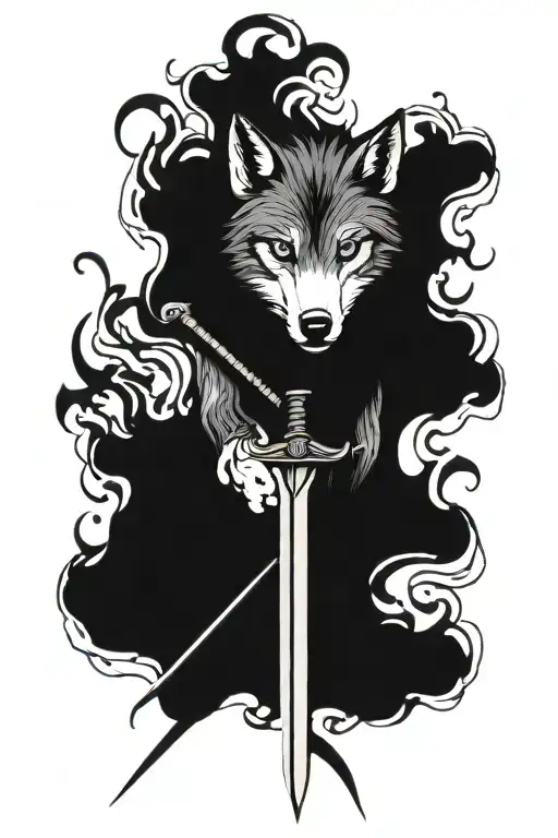 wolf, sword, fire,  tattoo design idea