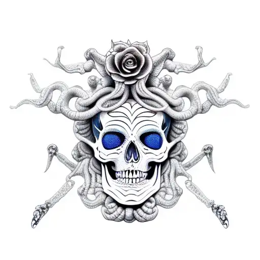 skeleton Medusa  tattoo design idea