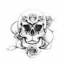 Rose ans skull and two doves tattoo design idea