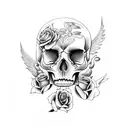 Rose ans skull and two doves tattoo design idea