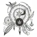 dream catcher compass anchor arrow feather tattoo design idea