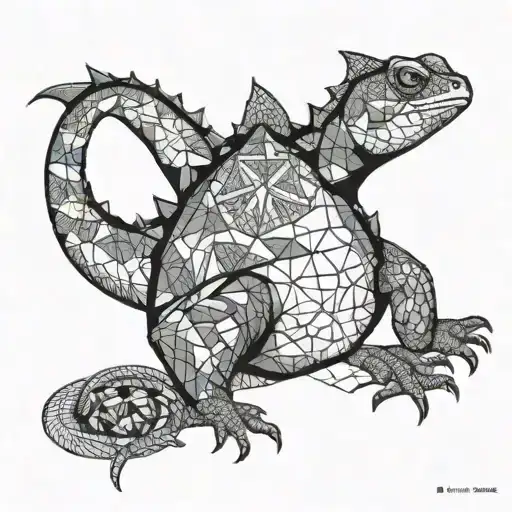 masculine horned lizard   in desert scene tattoo design idea