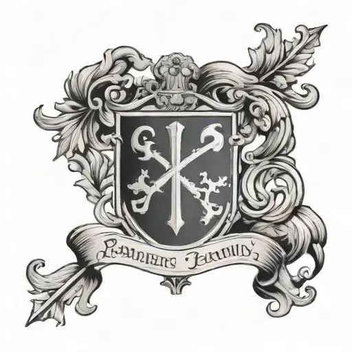 Combine the Ryan family crest with traditional Christian symbols in a black-grey tattoo tattoo design idea
