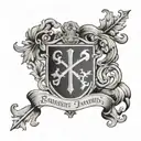 Combine the Ryan family crest with traditional Christian symbols in a black-grey tattoo tattoo design idea