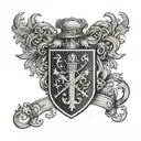 Combine the Ryan family crest with traditional Christian symbols in a black-grey tattoo tattoo design idea