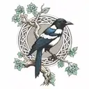 a small magpie perched in a large tree made of Celtic knots tattoo design idea
