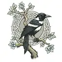 small magpie perched in a large tree of Celtic knots tattoo design idea