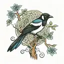 small magpie perched in a large tree of Celtic knots tattoo design idea