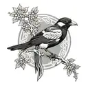 small magpie perched in a large tree of Celtic knots tattoo design idea