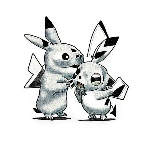 Stitch and Pikachu hugging each other tattoo design idea