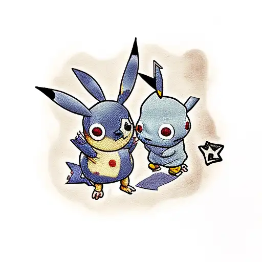 Stitch and Pikachu playing tattoo design idea