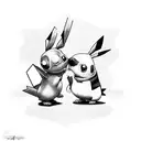 Stitch and Pikachu hugging each other tattoo design idea