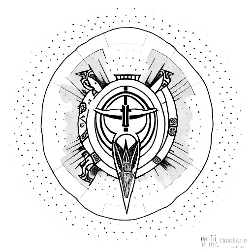 A minimalist  tattoo within a circle that shows the Armour of God from Ephesians  tattoo design idea