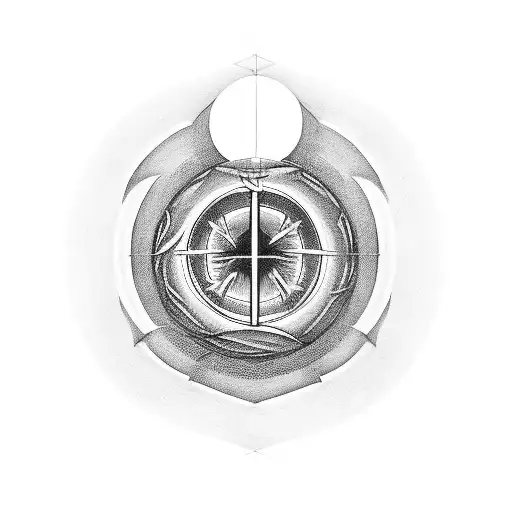 A minimalist  tattoo within a circle that shows the Armour of God from Ephesians  tattoo design idea