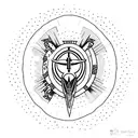 A minimalist  tattoo within a circle that shows the Armour of God from Ephesians  tattoo design idea
