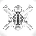 A minimalist  tattoo within a circle that shows the Armour of God from Ephesians  tattoo design idea