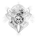 A minimalist  tattoo within a circle that shows the Armour of God from Ephesians  tattoo design idea