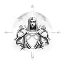 A minimalist  tattoo within a circle that shows the Armour of God from Ephesians  tattoo design idea