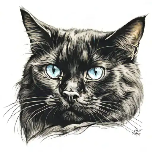 head of a black cat, with different colored eyes tattoo design idea
