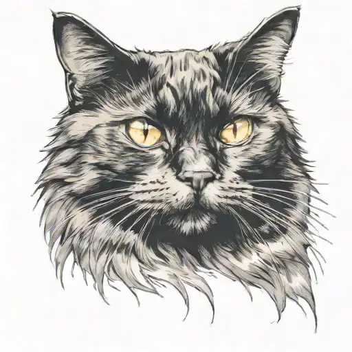 head of a black cat one eye is evil brown the second eye is kind gray tattoo design idea