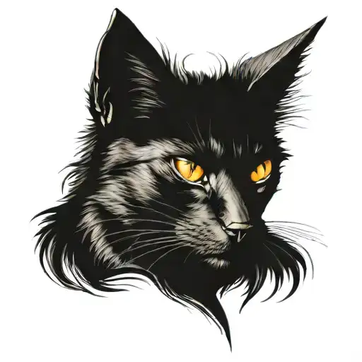 head of a black cat, left eye brown, evil Anubis with tattoo design idea