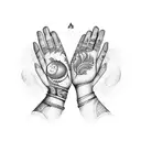 Create hand tattoo design with friendship theme, include this text "ajinkya" and "Anand" tattoo design idea