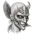 Create a half-mask tattoo inspired by the killers in DBD, with intricate detailing and shading tattoo design idea