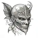 Create a half-mask tattoo inspired by the killers in DBD, with intricate detailing and shading tattoo design idea