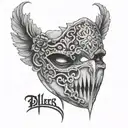 Create a half-mask tattoo inspired by the killers in DBD, with intricate detailing and shading tattoo design idea