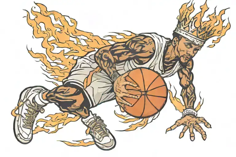 man man the hood prodigy flaming basketball with a crown tattoo design idea