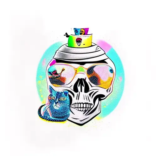 skull with cats tattoo design idea
