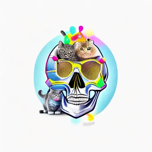 skull with cats tattoo design idea