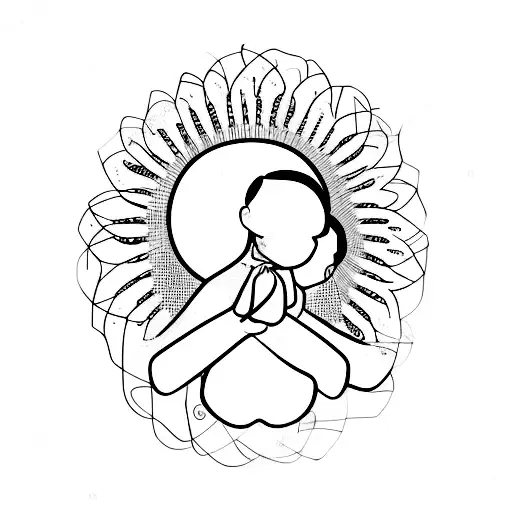 Elegant silhouette of a mother and newborn daughter holding hands tattoo design idea