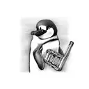 penguin playing a harmonica with a katana in the back tattoo design idea