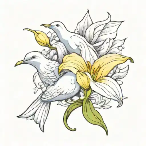 dove and calla lily flower tattoo design idea