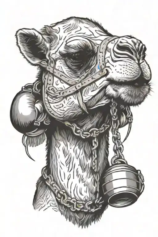 camel with boxing gloves hanging from mouth tattoo design idea