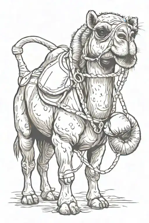 camel with boxing gloves hanging from mouth tattoo design idea