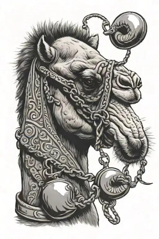 camel with boxing gloves hanging from mouth tattoo design idea