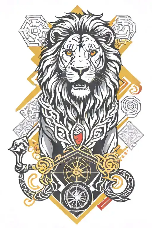 lion galatasaray football tattoo Left half realistic red and yellow right half geometric black and gray  tattoo design idea