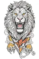 lion galatasaray football tattoo half realistic colourful half geometric black and gray  tattoo design idea