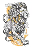 lion galatasaray football tattoo half realistic colourful half geometric black and gray  tattoo design idea