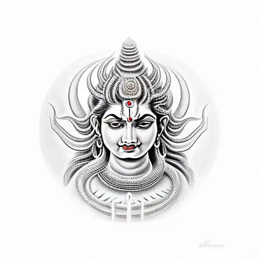 A realistic portrait of Lord Shiva with his third eye open tattoo design idea