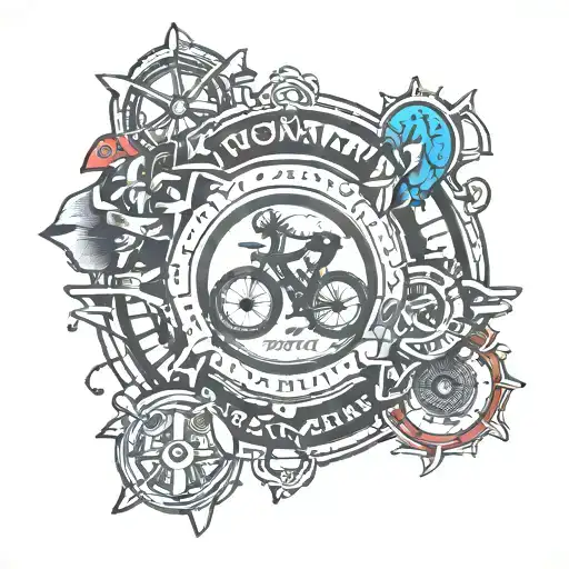 Ironman 70.3 logo with triathlon phases tattoo design idea