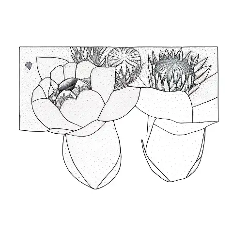 a man and a woman with a turquoise protea flower tattoo design idea